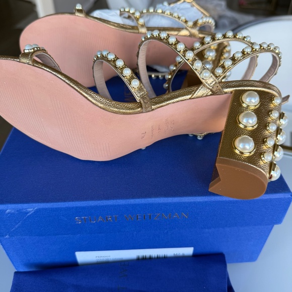 NIB Stuart Weitzman Peridot gold and pearl sandal sz 7.5M - Picture 4 of 5